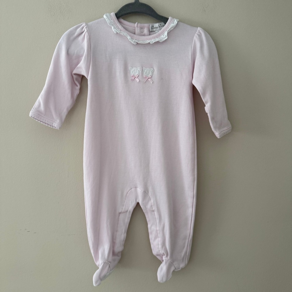 Kissy Kissy Baby Girl Pink Pima Cotton Ruffle Bear Footie Sleeper 0-3 Months